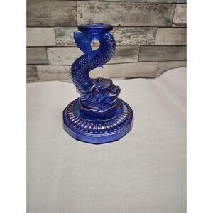 Vtg Portieux Vallerysthal Carnival Blue Dolphin Koi Fish Candle Holder Mosser?